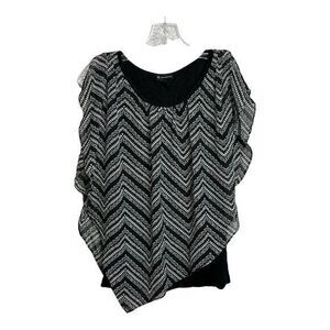 New Directions Pullover 2-Fer Top Size S Black Tank Chiffon Sheer Overlay Blouse